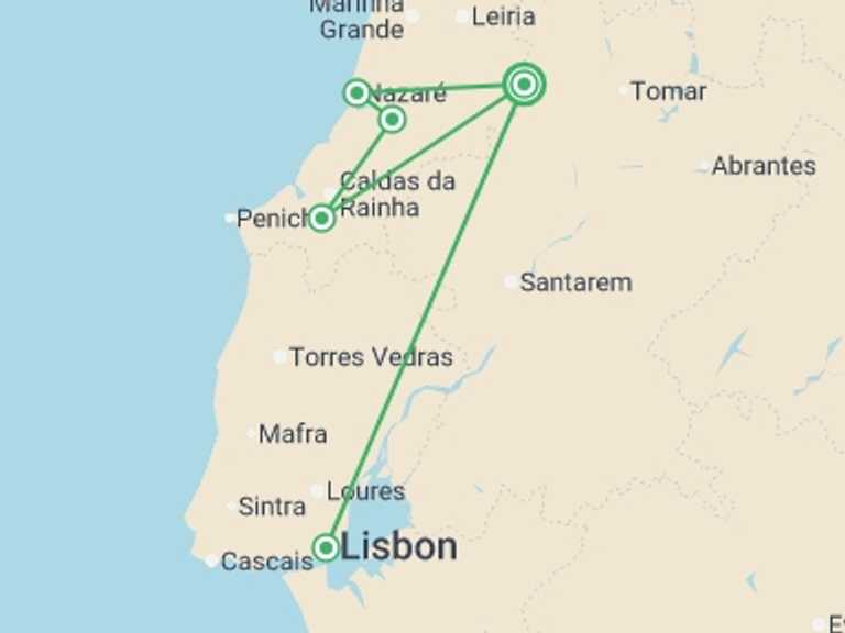 Map of Europe Tour with 2 destination visits for the trip: Religious Portugal