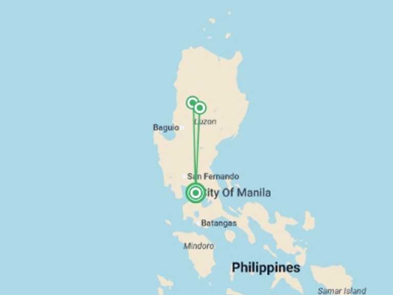 Map of a Shopping and Markets Tour with 3 destination visits for the trip: North Luzon Explorer - 4 days