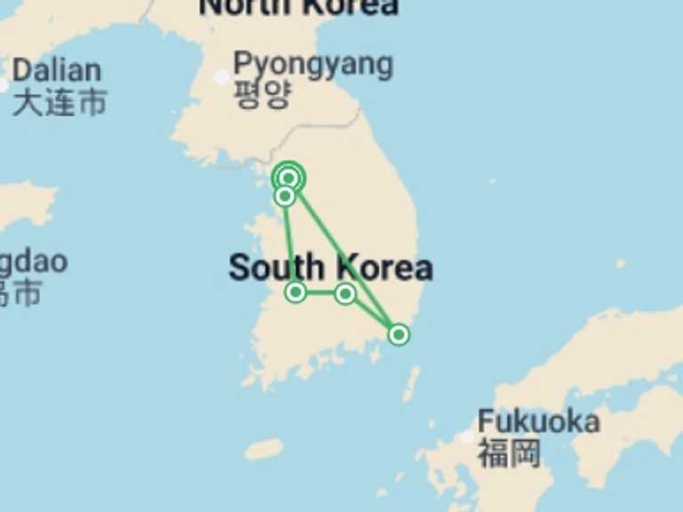 Map of Asia Tour with 3 destination visits for the trip: Korea Express