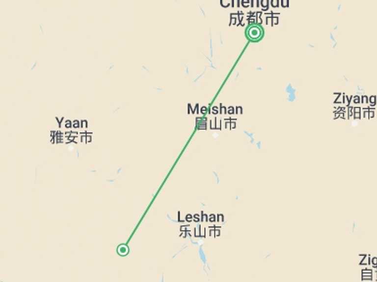 Map of China Tour with 2 destination visits for the trip: Chengdu’s Natural Panda Paradise