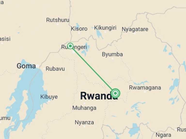 Map itinerary of Kigali Tour in September 2025 with 3 destination visits for the trip: 2-Day Gorilla & Golden Monkey Trekking Safari