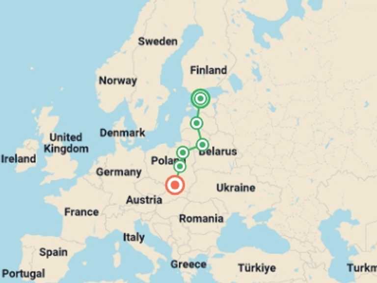 Map of Europe Tour with 6 destination visits for the trip: Upgraded - The Baltic States and Poland