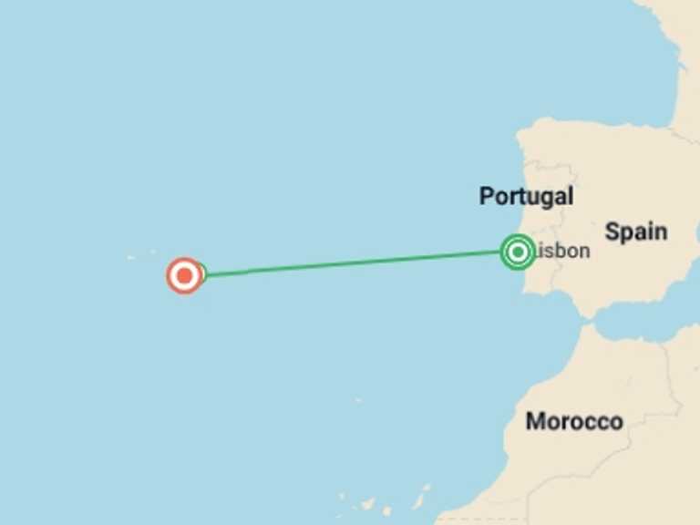 Map of Lisbon Sightseeing Tour with 2 destination visits for the trip: Amazing Lisbon and Azores Islands