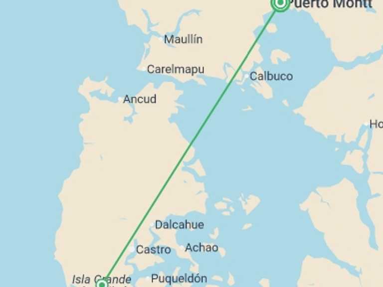 Map itinerary of South America Tour in July 2026 with 3 destination visits for the trip: 5-Day Tour Chile & North Patagonia