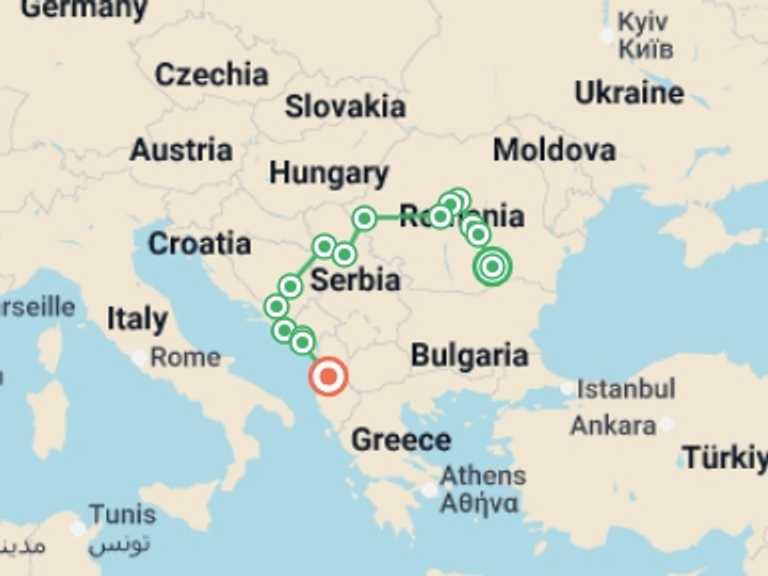 Map of Europe Tour with 7 destination visits for the trip: Balkan´s Route