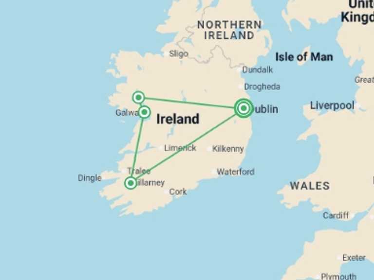 Map of Europe Tour with 6 destination visits for the trip: Irish Elegance