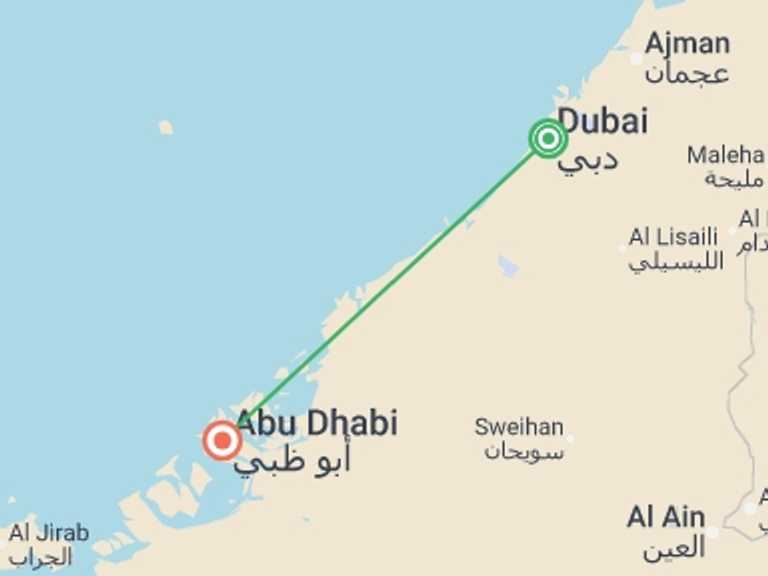 Map itinerary of Asia Tour in Winter with 2 destination visits for the trip: Amazing Dubai and Abu Dhabi