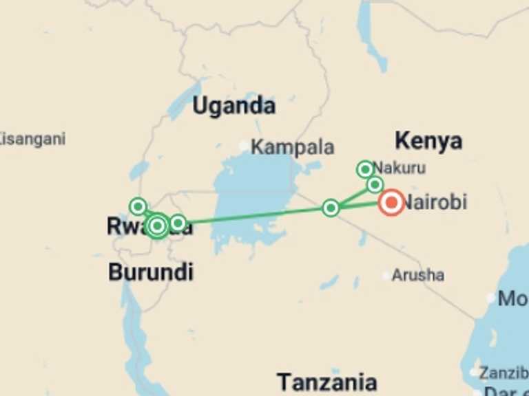 Map of Nairobi Tour with 7 destination visits for the trip: Journeys: Legendary Wildlife of Rwanda & Kenya