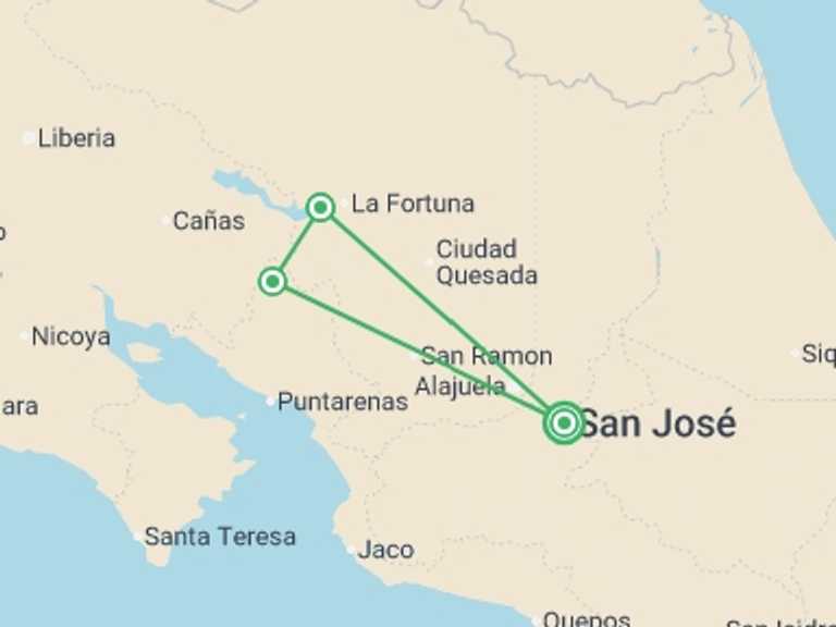 Map of a Art and architecture Tour with 4 destination visits for the trip: Costa Rica Adventure