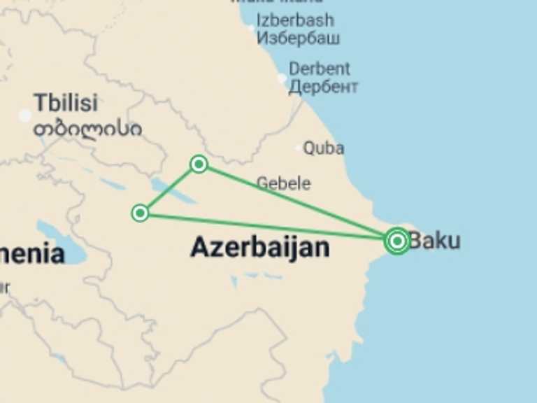 Map of Europe Tour with 3 destination visits for the trip: Azerbaijan Highlights