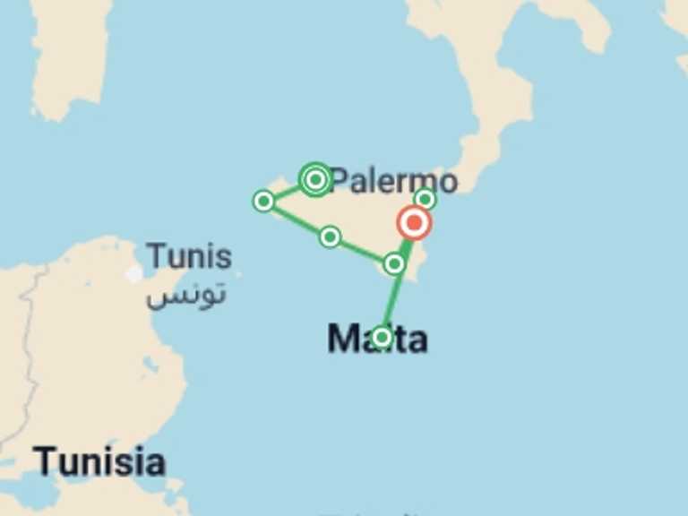 Map of Sliema Tour with 7 destination visits for the trip: Sicily in Depth