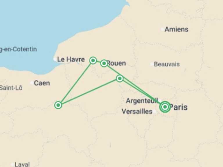 Map of Europe Tour with 3 destination visits for the trip: The finest and most picturesque ports of call in the Seine valley (port-to-port cruise)