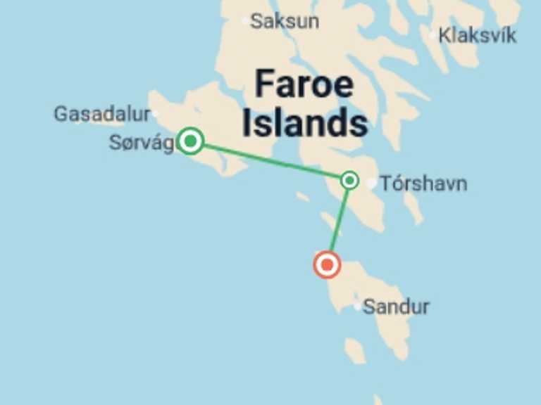 Map of Denmark Tour with 3 destination visits for the trip: Faroe Islands Express - 5 days