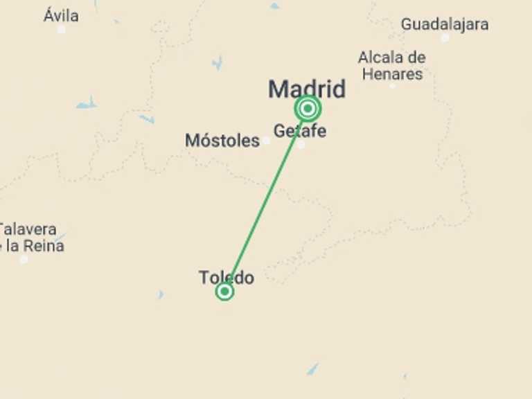 Map itinerary of Spain Tour in February 2026 with 2 destination visits for the trip: Toledo Day Trip From Madrid With Skip The Line Bracelet For Monuments Admission