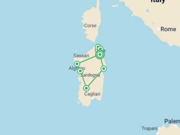 Map of Italy Tour with 6 destination visits for the trip: Sardinia Escape: An 8-Day Island Adventure