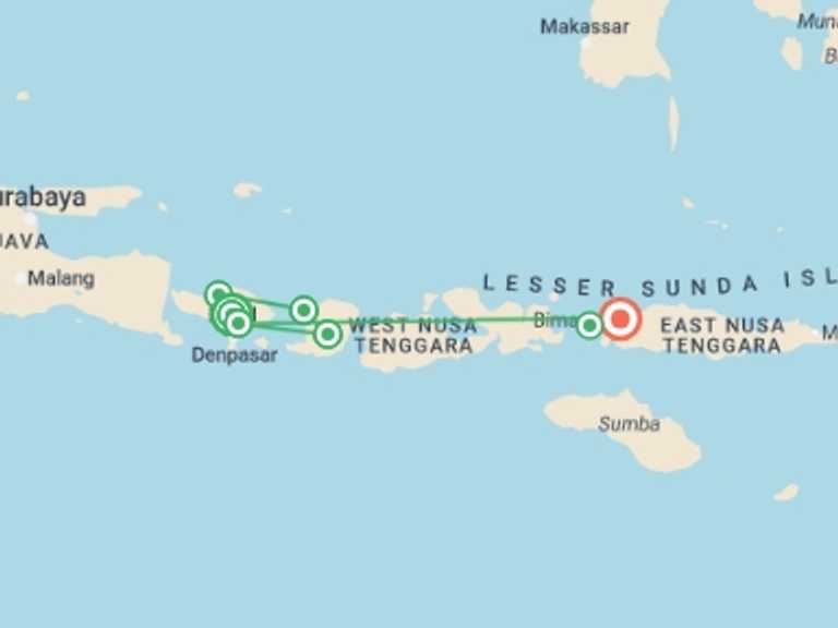 Map of Indonesia Tour with 8 destination visits for the trip: Epic Indonesia 19 Day