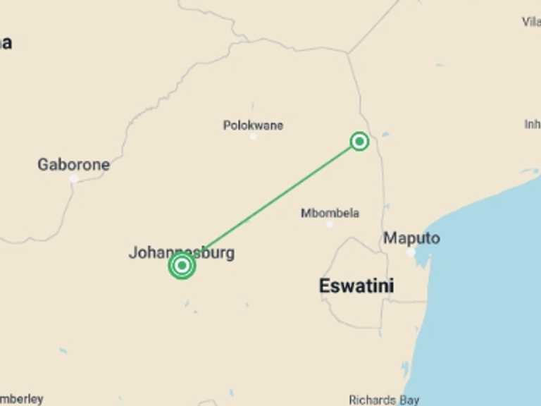 Map of Africa Tour with 2 destination visits for the trip: Kruger in Depth