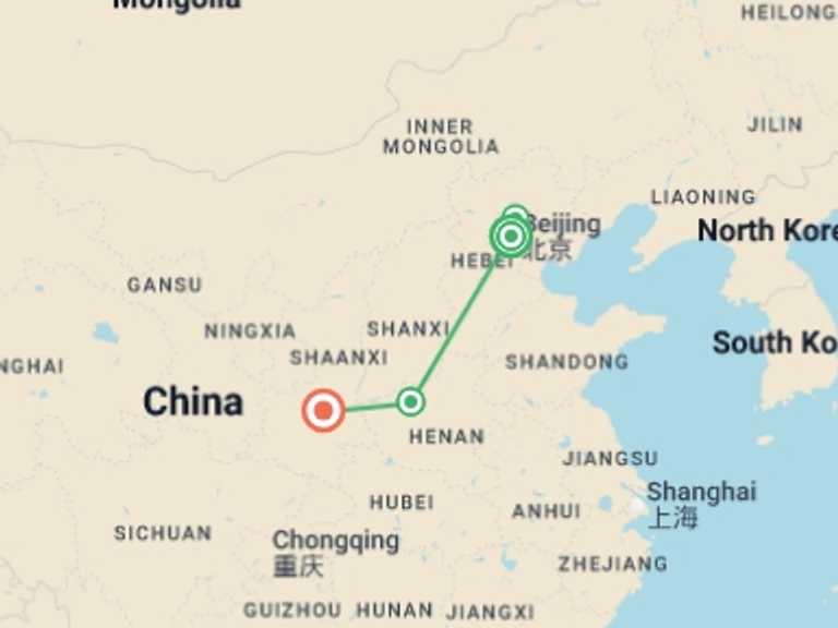 Map of China Tour with 6 destination visits for the trip: China Express - 8 days