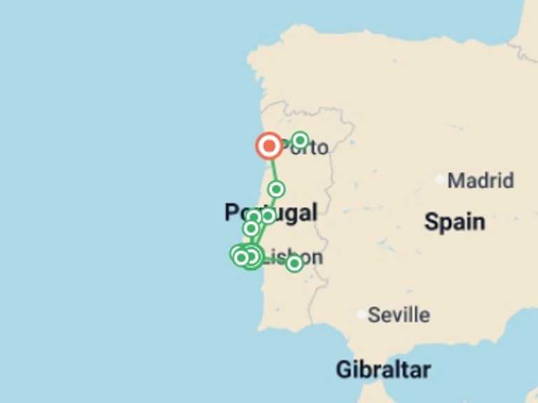 Map of Europe Tour with 3 destination visits for the trip: Captivating Portugal - 9 days