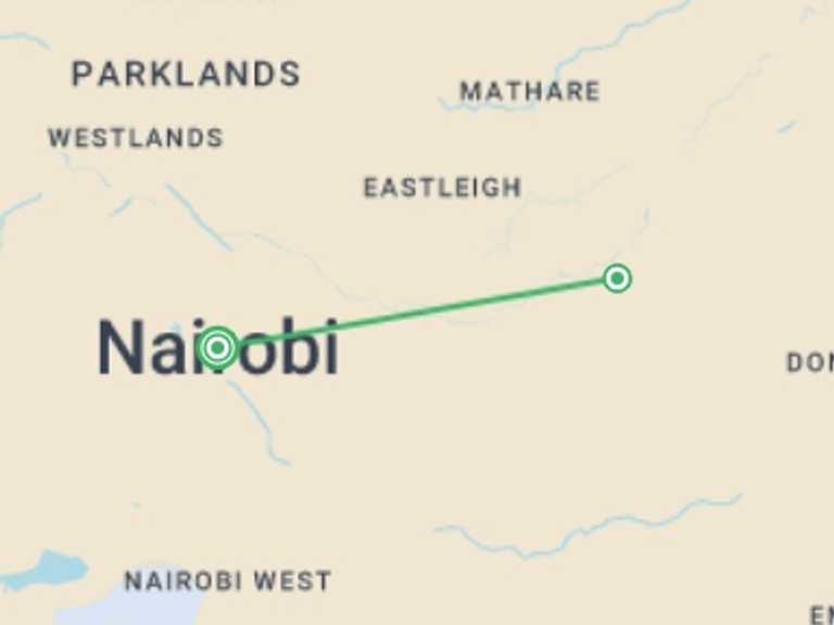 Map of 3-Day Nairobi Tour with 3 destination visits for the trip: 3 Day Maasai Mara Budget Adventure Safari
