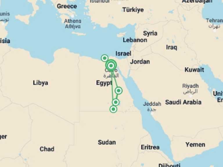 Map itinerary of Alexandria Tour in November 2026 with 6 destination visits for the trip: Highlights of Egypt