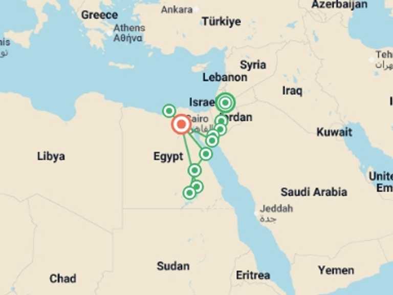 Map itinerary of Asia Tour in July 2026 with 11 destination visits for the trip: Jordan & Egypt Uncovered