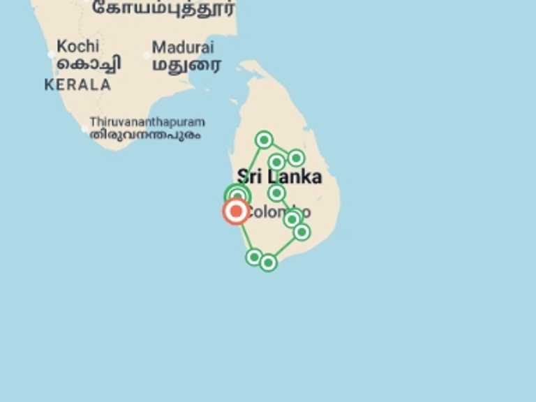 Map of a Art and architecture Tour with 11 destination visits for the trip: Best of Sri Lanka