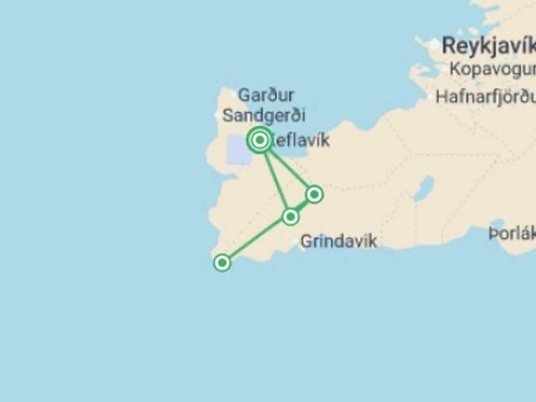 Map of 5-Day Iceland Tour with 4 destination visits for the trip: Solar Eclipse Discovery on the Reykjanes Peninsula - 5 days