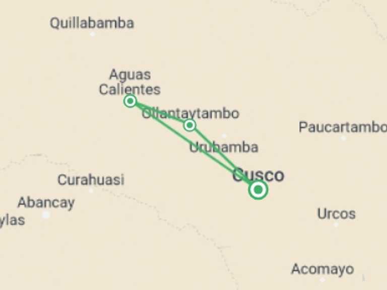 Map of 2-Day Peru Tour with 2 destination visits for the trip: Machu Picchu 2 Day Tour in Cusco