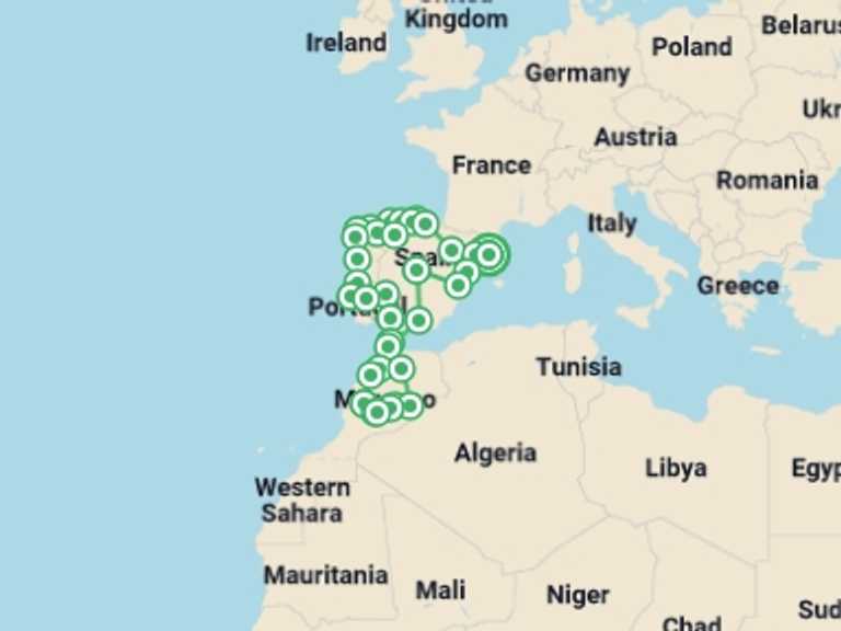 Map itinerary of Tangier Tour in Winter with 16 destination visits for the trip: The Big Tour of Spain, Morocco and Portugal (without Alhambra)