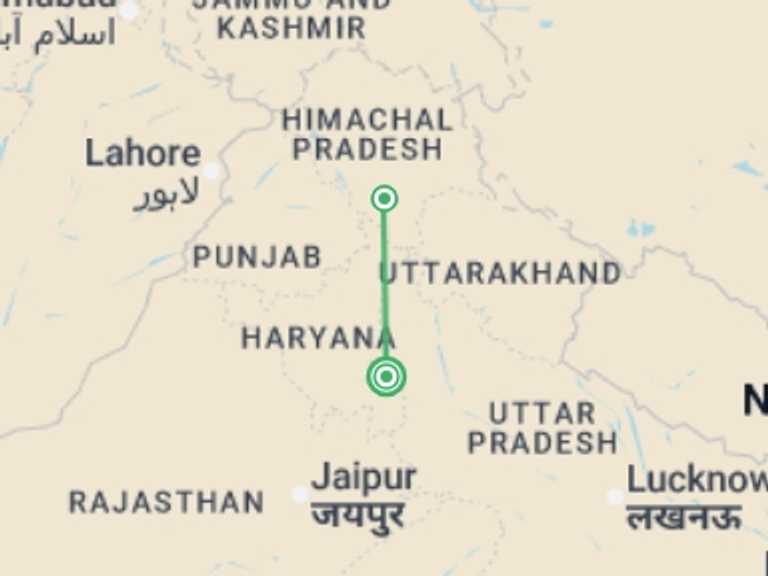 Map itinerary of Asia Tour in February 2026 with 2 destination visits for the trip: Shimla - 4 days