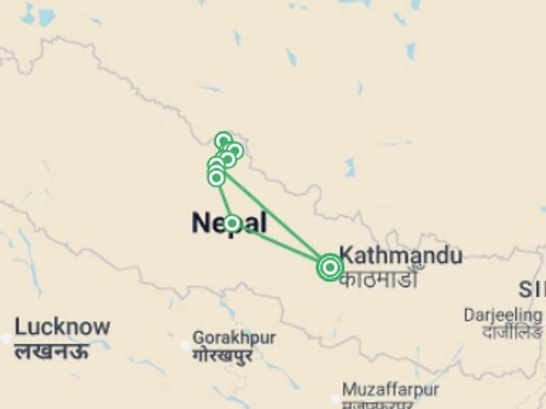 Map of Nepal Tour with 10 destination visits for the trip: The Kingdom of Mustang