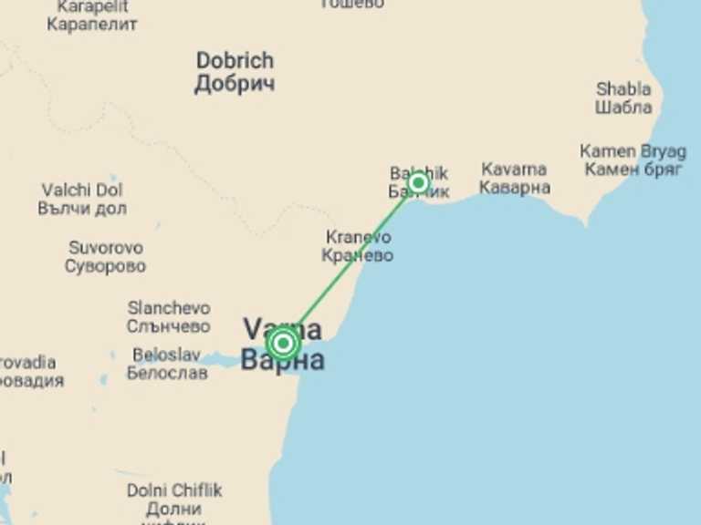 Map of Europe Sightseeing Tour with 2 destination visits for the trip: Varna The Jewel Of The Black Sea, City Break - Private Tour