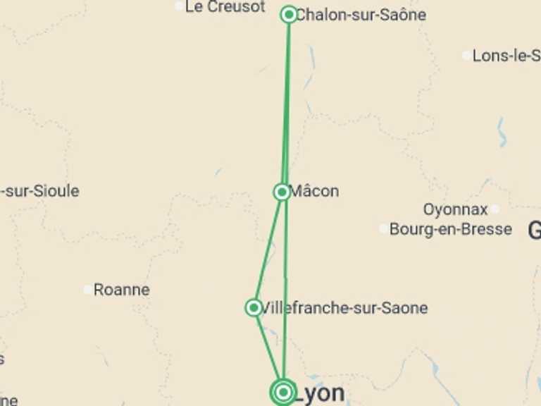 Map of France Tour with 4 destination visits for the trip: Exceptional Wine Tasting Cruise in Burgundy: Beaujolais Nouveau (port-to-port cruise)