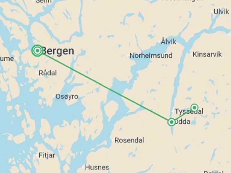 Map of Europe Tour with 2 destination visits for the trip: Norway Fjord Trekking