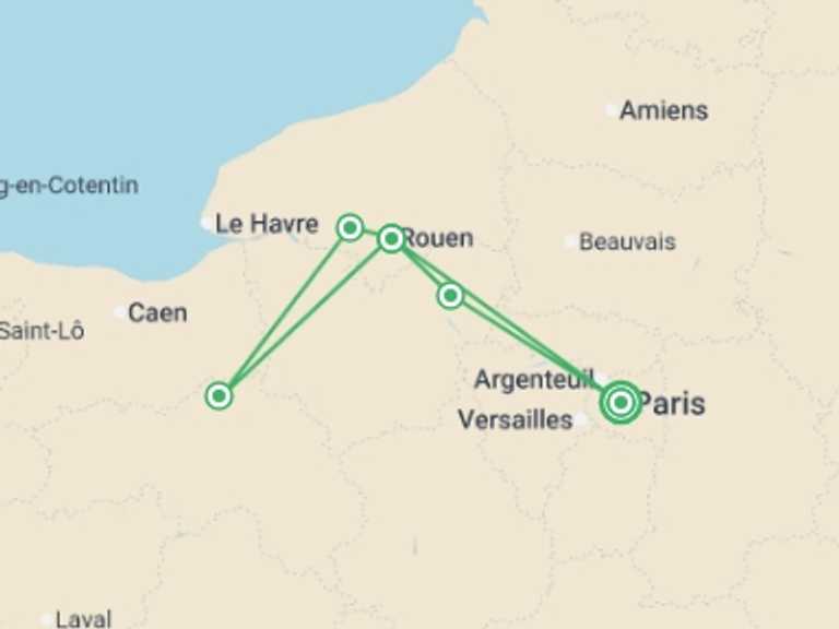Map of France Tour with 2 destination visits for the trip: Christmas in the Seine Valley (port-to-port cruise)