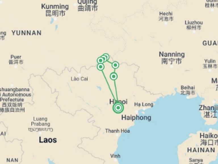 Map itinerary of Hanoi Tour in Winter with 7 destination visits for the trip: Trekking On The Trails Of Northern Vietnam 9 Days 8 Nights