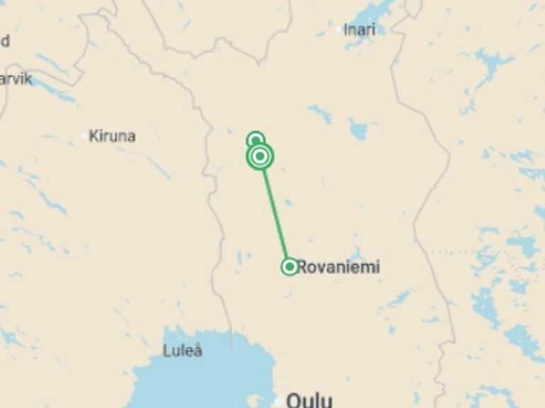Map of Finland Tour with 3 destination visits for the trip: Levi Lapland Explorer - 6 Days