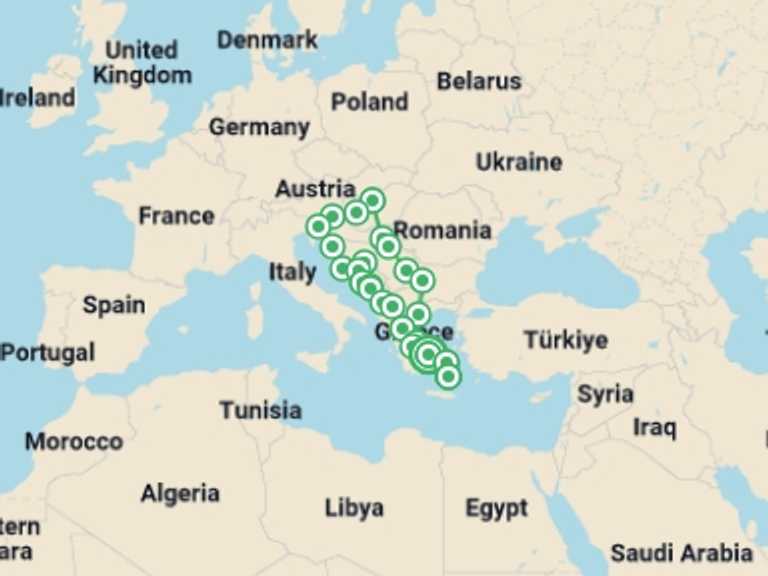 Map of Bosnia Herzegovina Tour with 14 destination visits for the trip: Best of the Balkans & Greek Islands