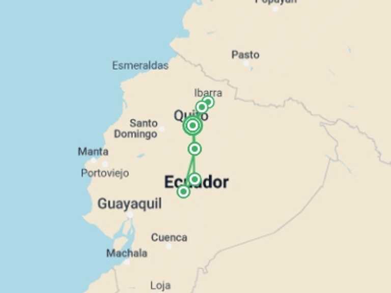 Map of a Climbing Tour with 6 destination visits for the trip: Summits of Ecuador