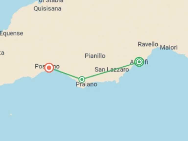 Map itinerary of Italy Tour in Summer with 4 destination visits for the trip: Classic Amalfi Coast - 8 Days