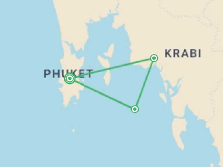Map itinerary of Thailand Tour in March 2027 with 3 destination visits for the trip: Thai Island Hopper West