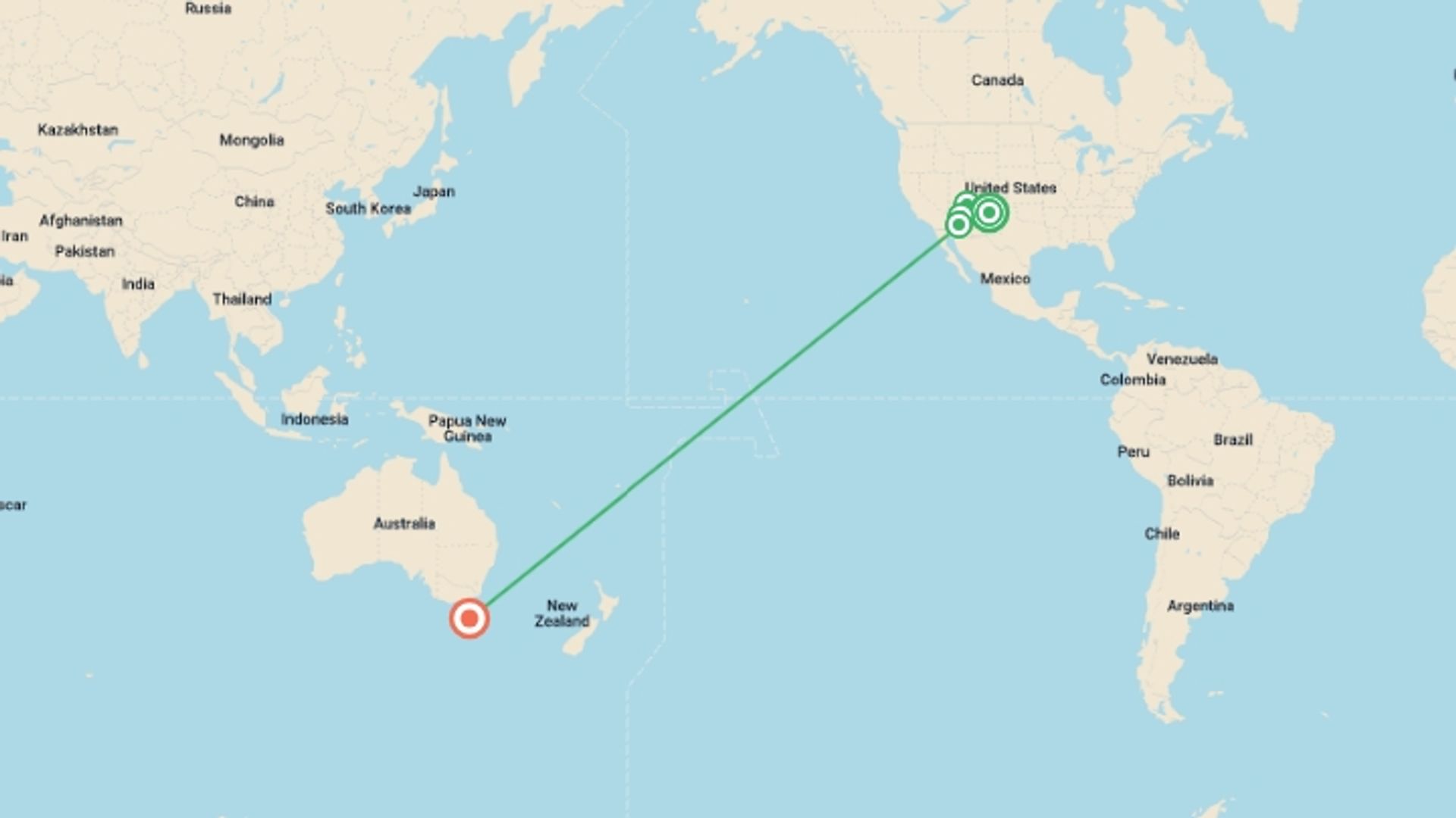 A map showing the tour itinerary for the trip: Spirit of the American Southwest: Landscapes and Cultures of New Mexico & Arizona, starting in Santa Fe, USA and ending in Scottsdale, AZ, United States going through 5 other destinations.