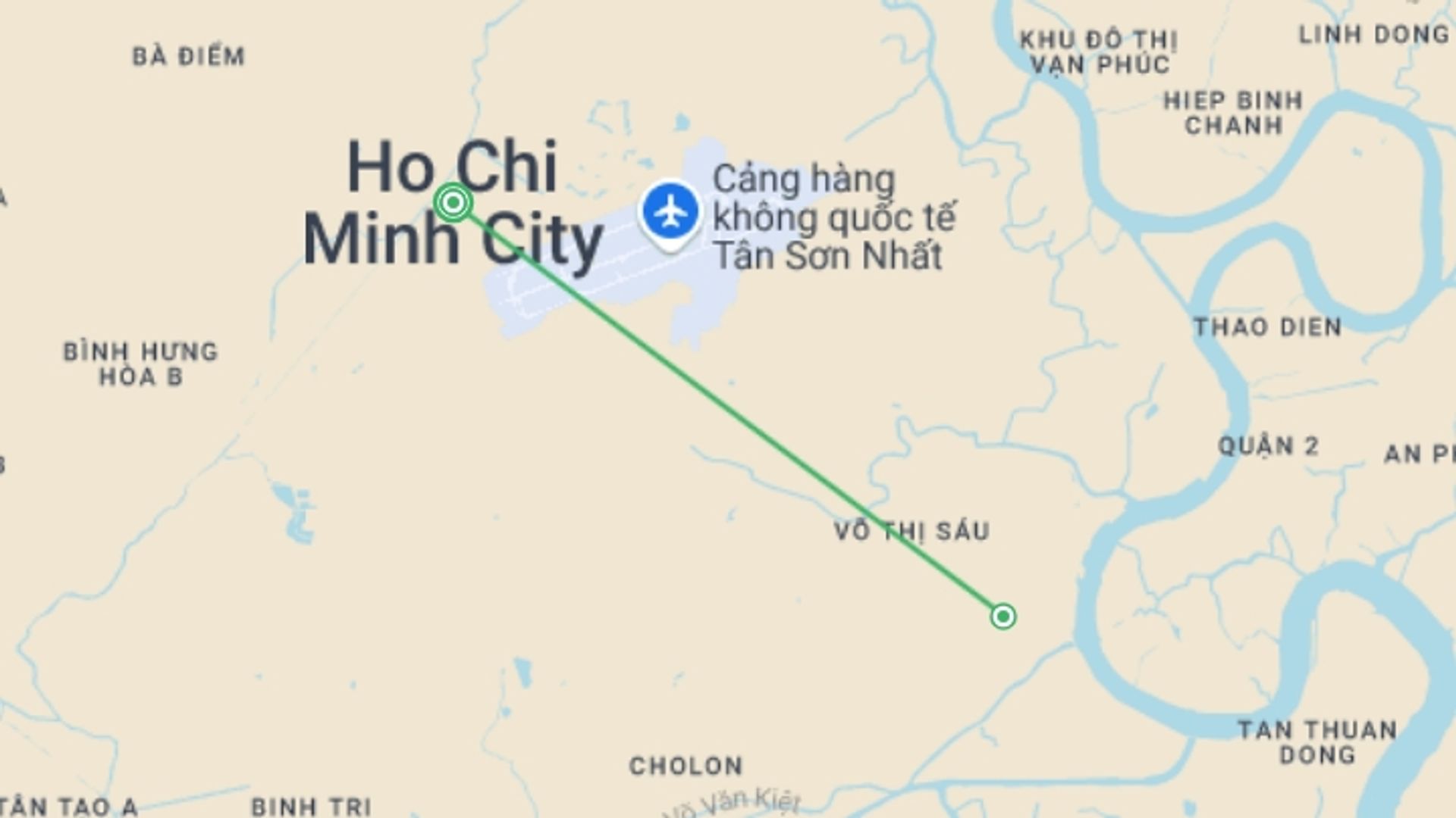 A map showing the tour itinerary for the trip: Ho Chi Minh ''Easy & Free'' - 3 Days, starting in Ho Chi Minh City, Vietnam and ending in Ho Chi Minh City, Vietnam going through 0 other destinations.