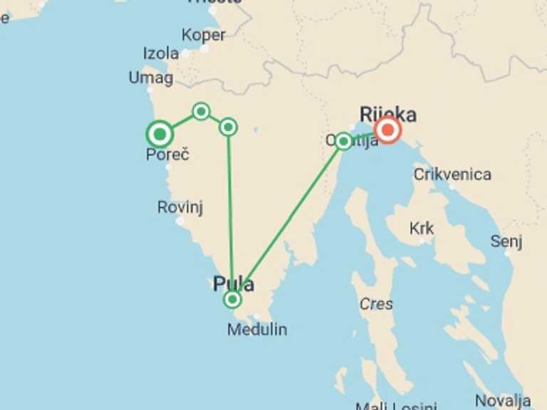 Map of a Trekking and Hiking Tour with 6 destination visits for the trip: Istria on Foot