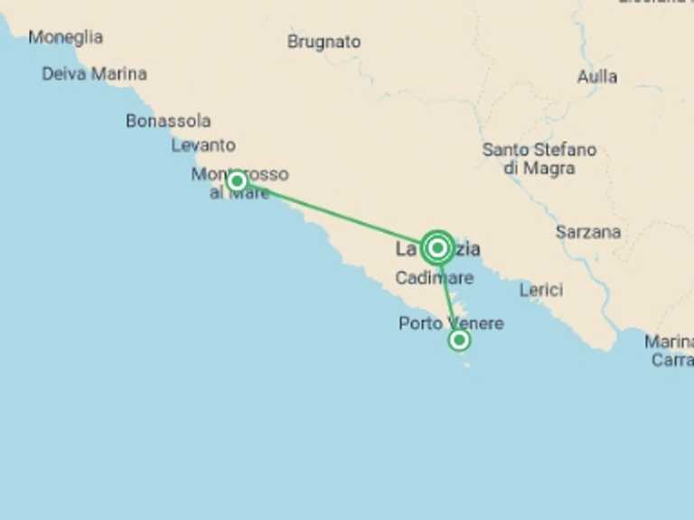 Map itinerary of Cinque Terre and Liguria Tour in June 2026 with 2 destination visits for the trip: La Spezia & Cinque Terre - 4 days