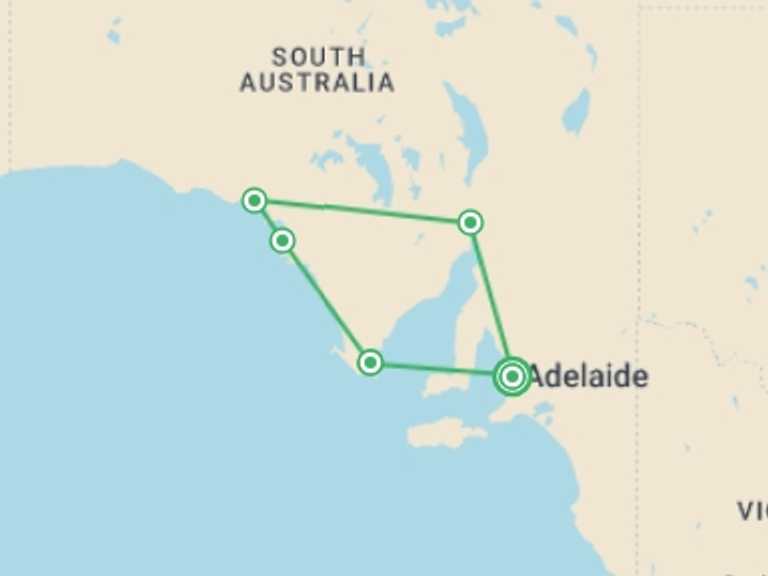 Map of Oceania Tour with 5 destination visits for the trip: South Australian Eyre Peninsula Escape