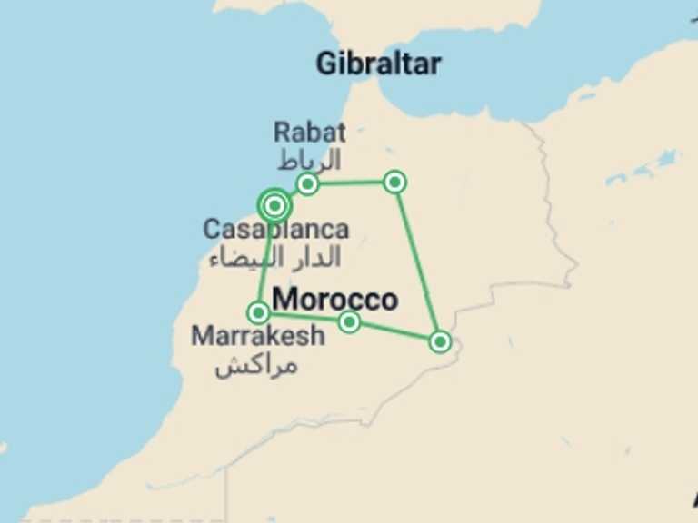Map of Marrakech Tour with 11 destination visits for the trip: Morocco Tour from Casablanca 10 day Itinerary