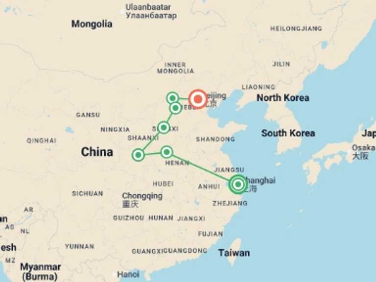 Map of Asia Tour with 7 destination visits for the trip: Classical China