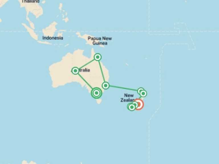 Map of Oceania Tour with 10 destination visits for the trip: Highlights of Australia and New Zealand